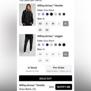 AllDayJersey™ XL set hoodie and lounge pants